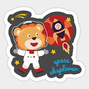 Space lion or astronaut in a space suit with cartoon style Sticker